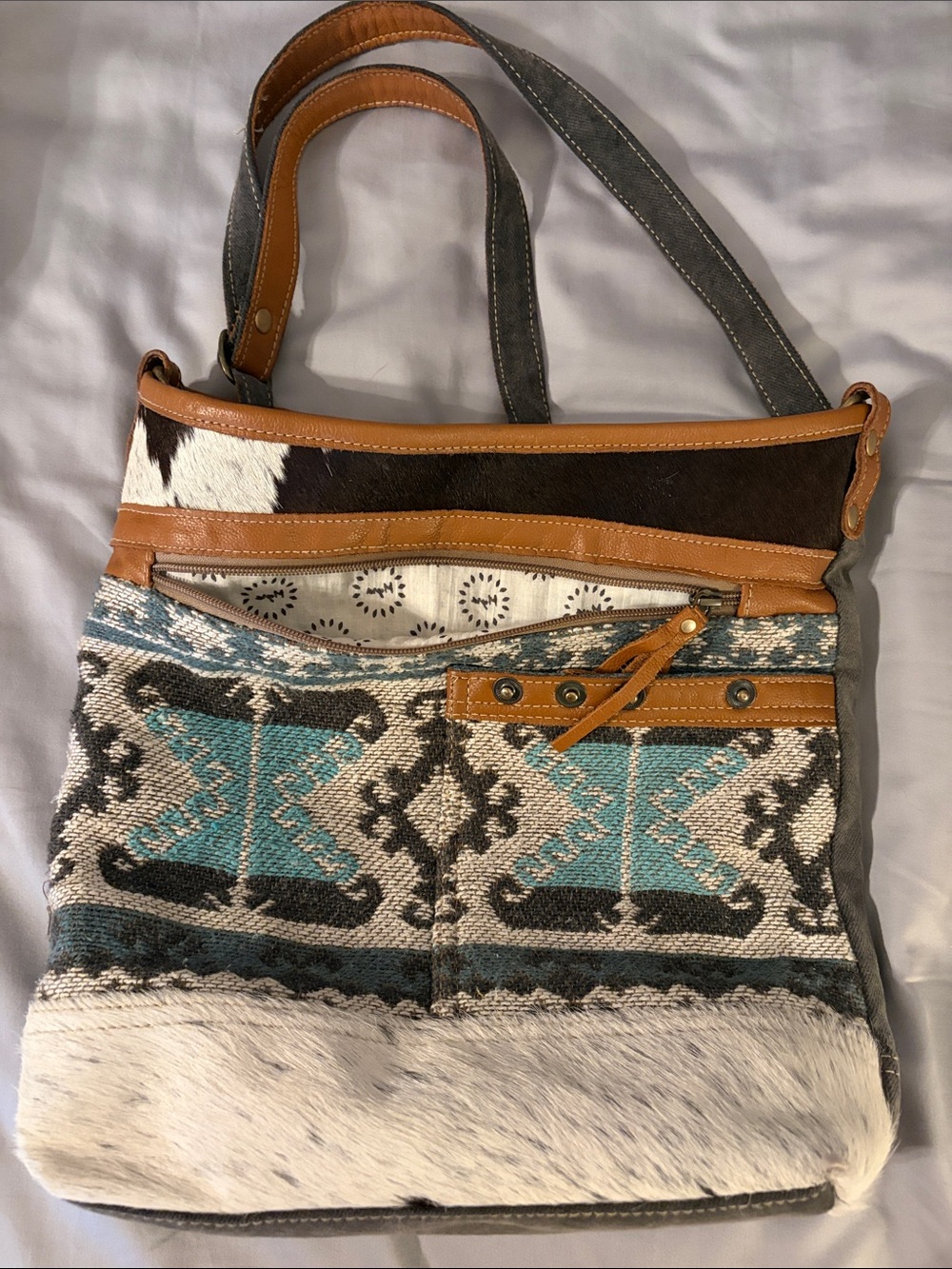 Myra Bag Turquoise, Brown & Cream Patterned Shoulder Bag